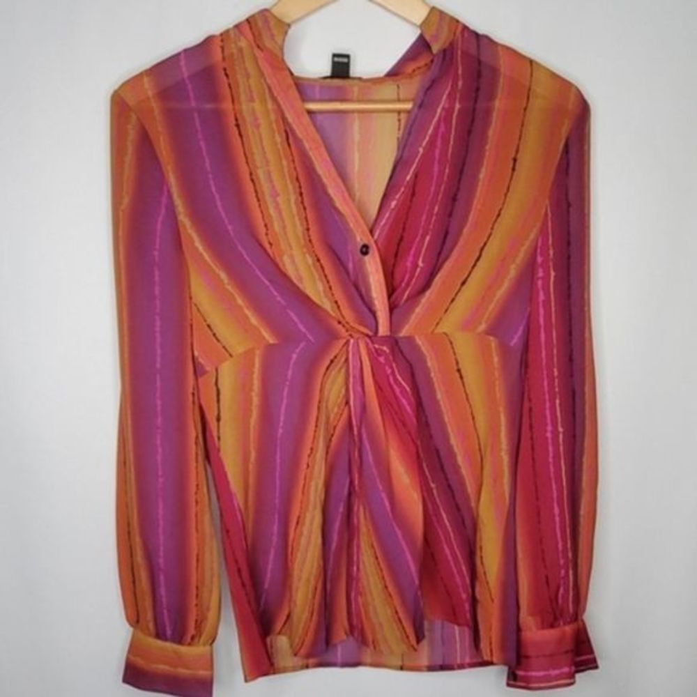 Tres Jolie Long Sleeve Stripe‎ Multi Color Blouse M